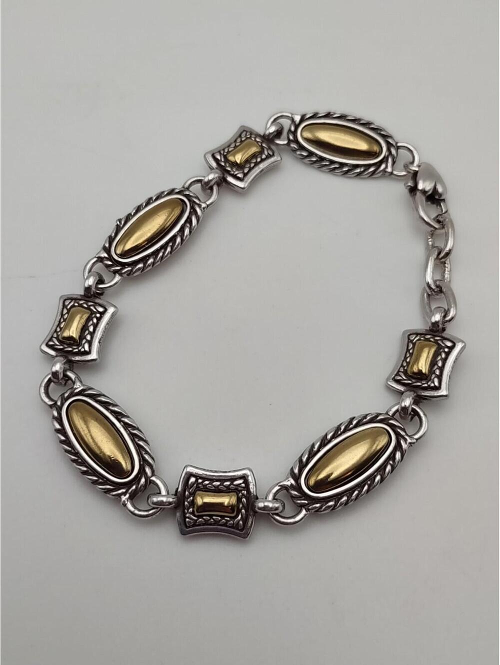 Vintage Brighton Two Tone Link Bracelet 7.5in Rope Detail